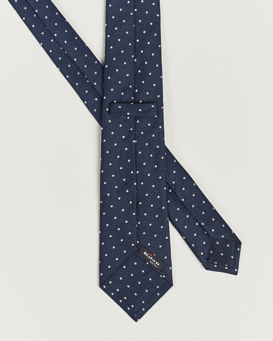 Men | Ties | Kiton | Dotted Silk/Linen Tie Navy