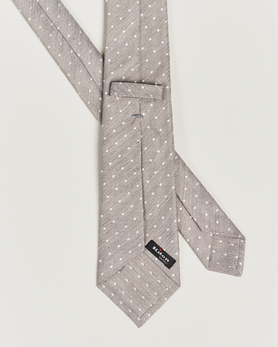 Men | Luxury Brands | Kiton | Dotted Silk/Linen Tie Beige