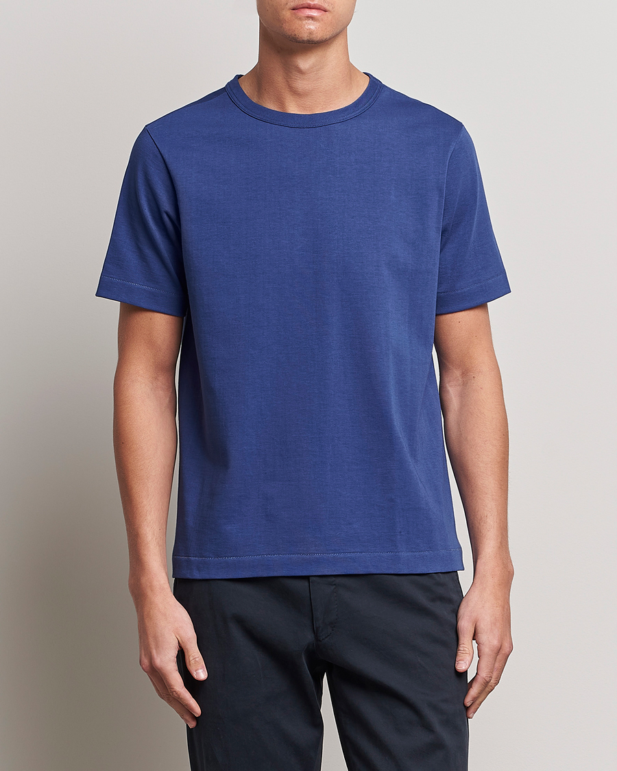 Men | T-Shirts | Merz b. Schwanen | Relaxed Loopwheeled Sturdy T-Shirt Pacific Blue