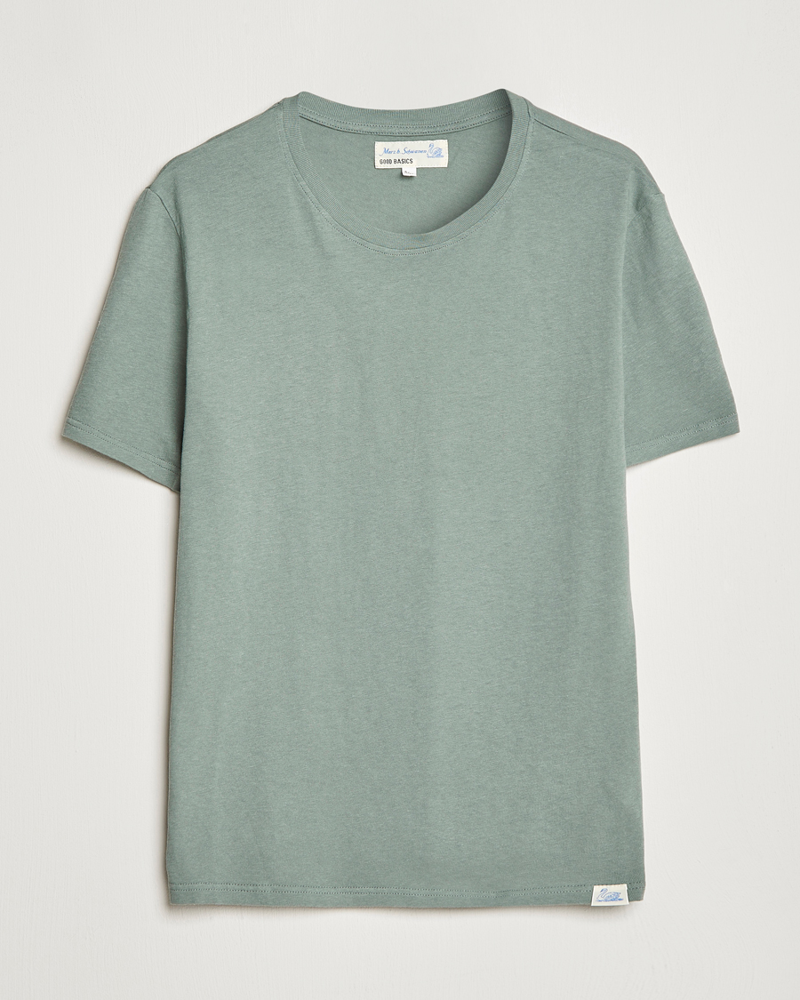 Men | T-Shirts | Merz b. Schwanen | Organic Cotton Washed Crew Neck T-Shirt Green Stone
