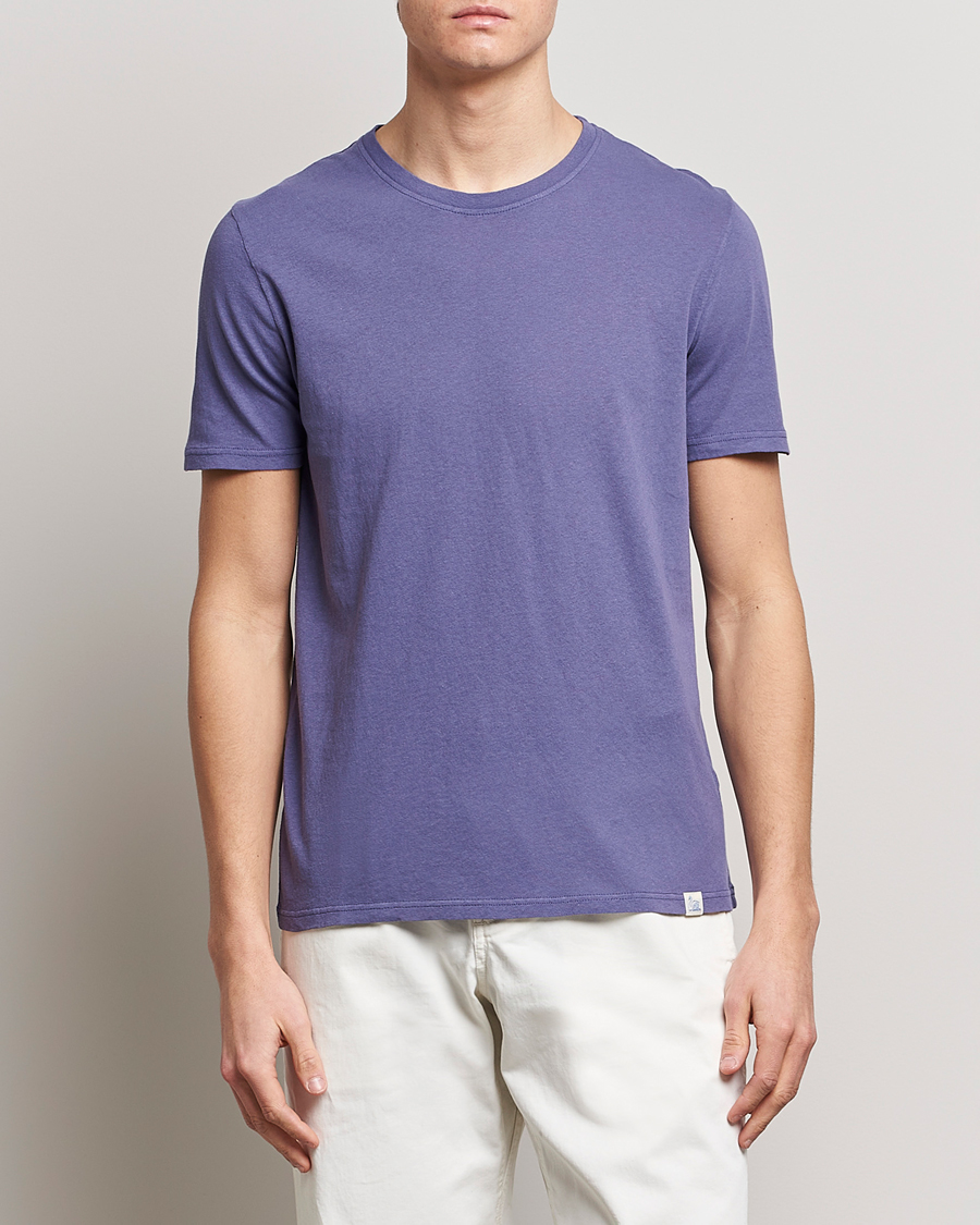 Men | T-Shirts | Merz b. Schwanen | Organic Cotton Washed Crew Neck T-Shirt Purple