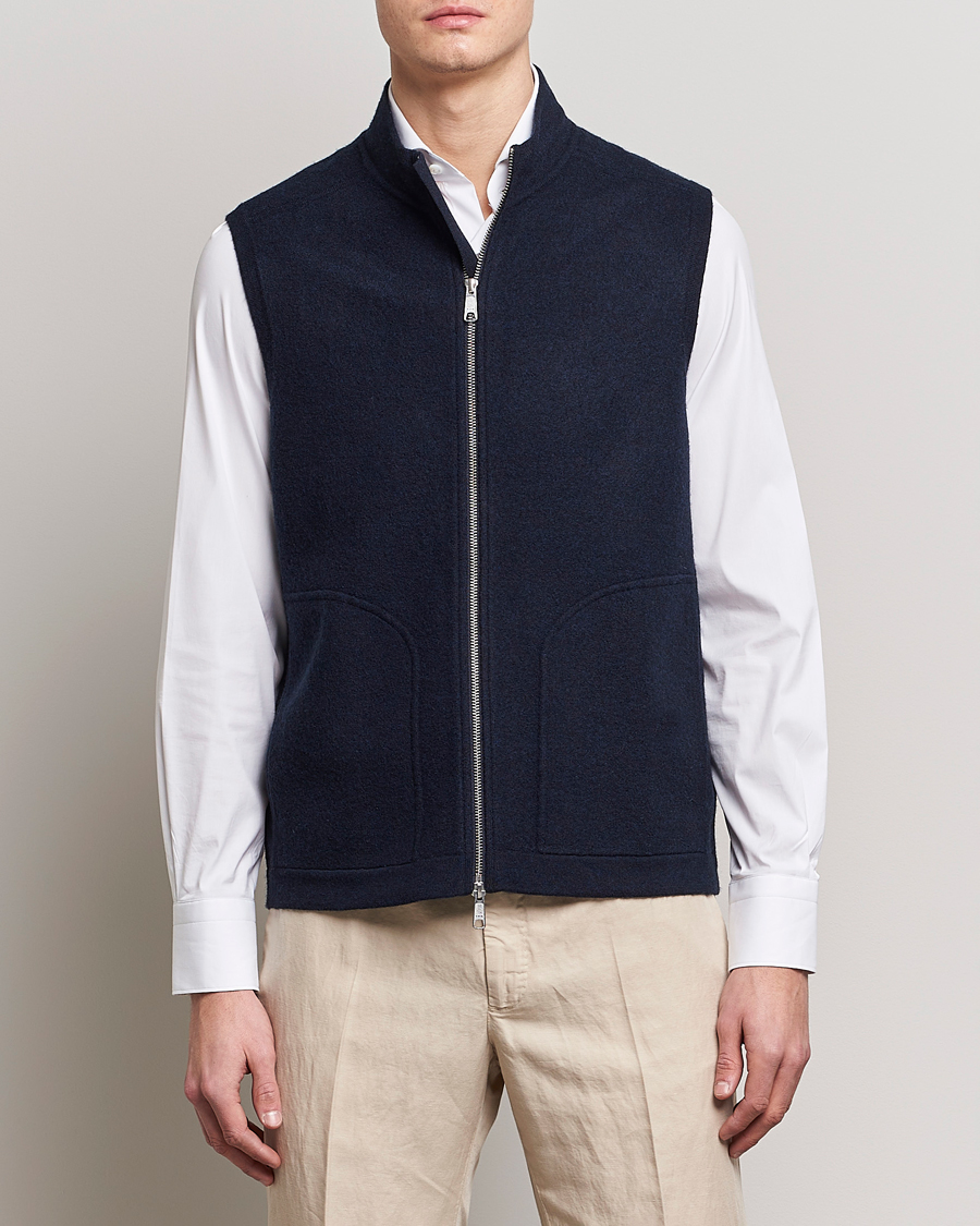 Men | Morris Coats & Jackets | Morris Heritage | Pierre Boiled Wool Vest Navy