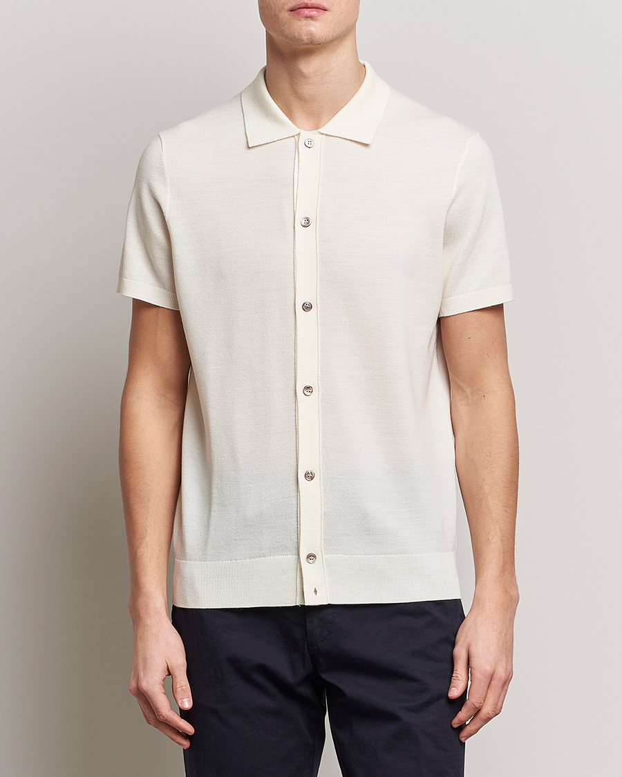 Men |  | Morris Heritage | Alberto Knitted Short Sleeve Knitted Shirt Off White