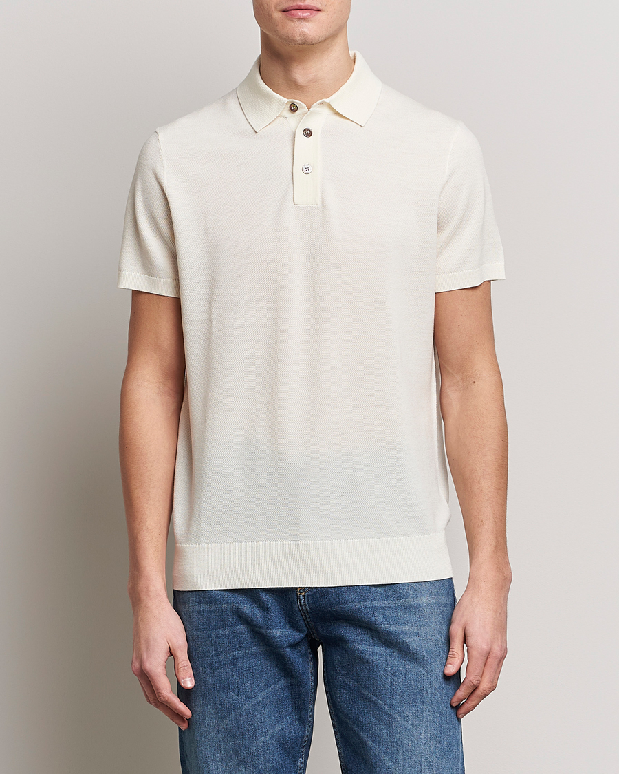 Men |  | Morris Heritage | Alberto Knitted Short Sleeve Polo Shirt Off White
