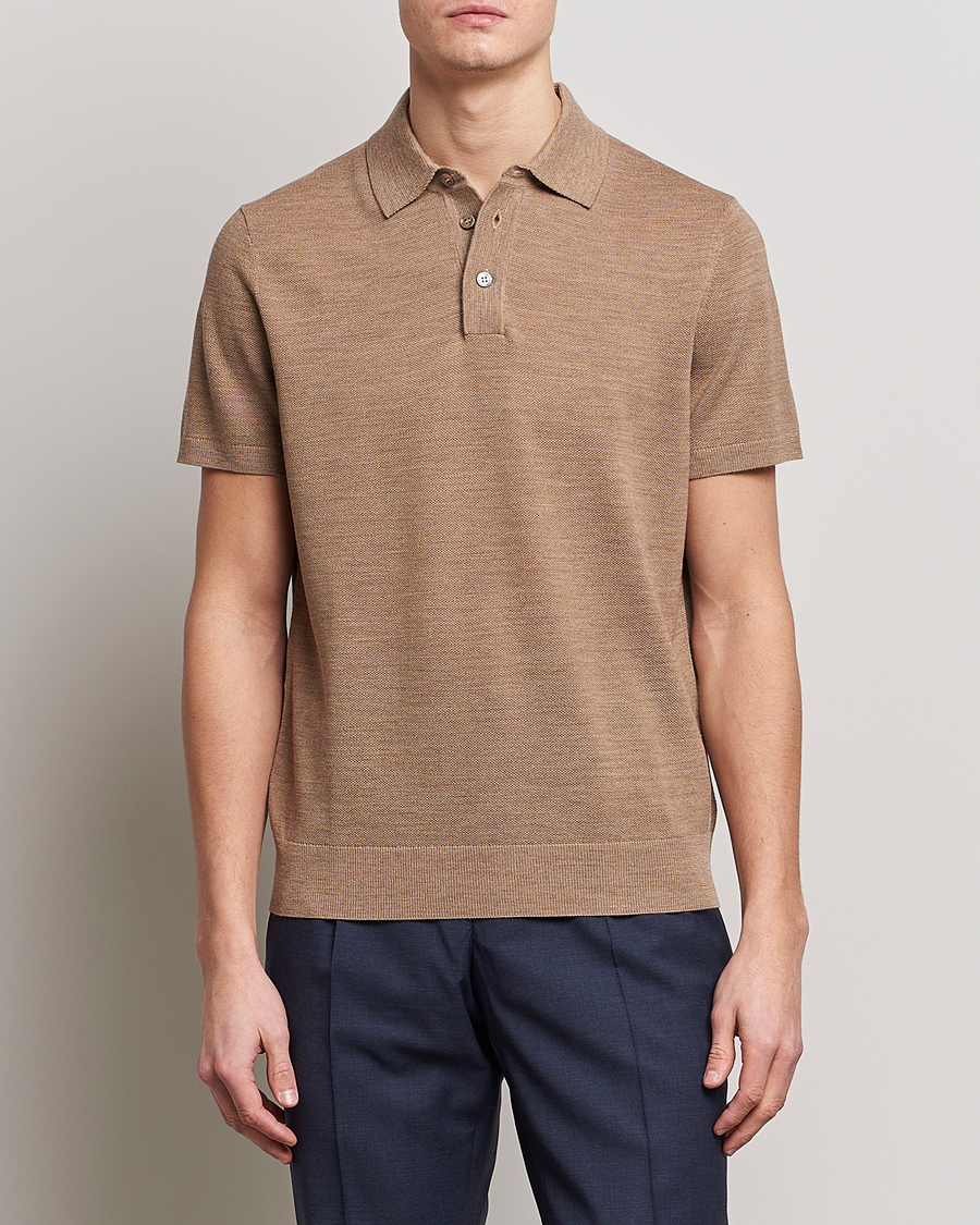 Men |  | Morris Heritage | Alberto Knitted Short Sleeve Polo Shirt Camel
