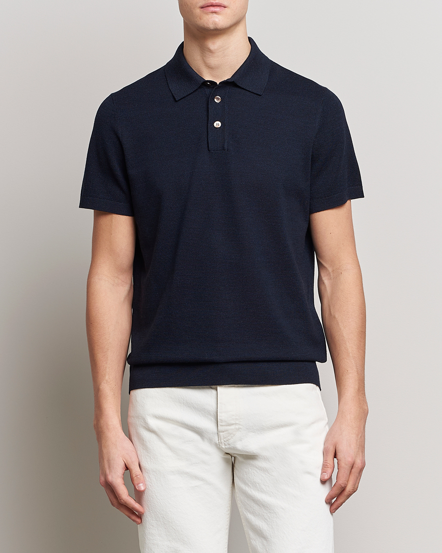 Men |  | Morris Heritage | Alberto Knitted Short Sleeve Polo Shirt Navy