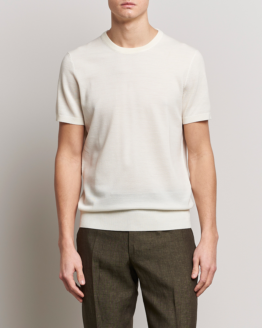 Men | White t-shirts | Morris Heritage | Alberto Knitted T-Shirt White