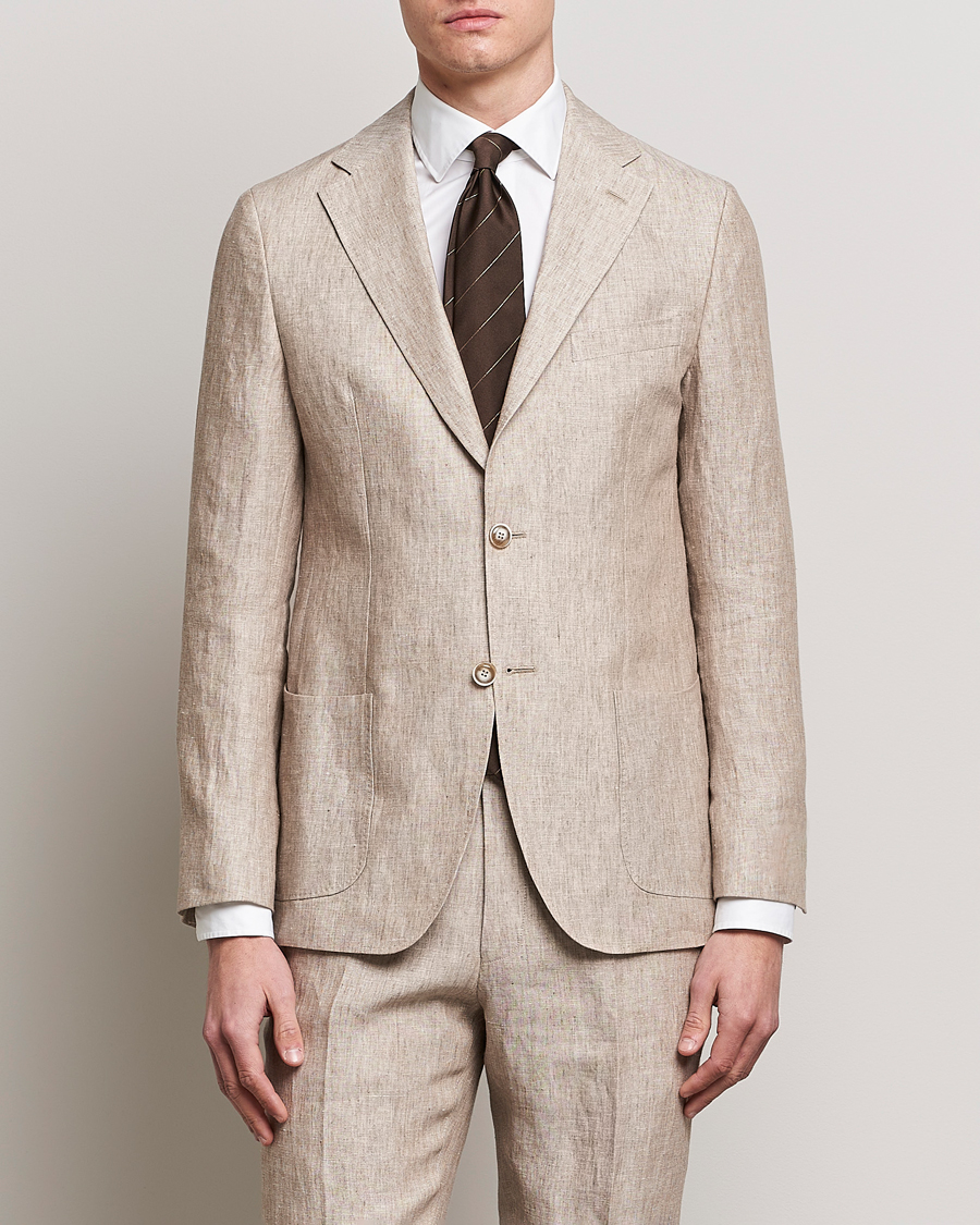 Men | Blazers | Morris Heritage | Mike Patch Pocket Linen Suit Blazer Beige