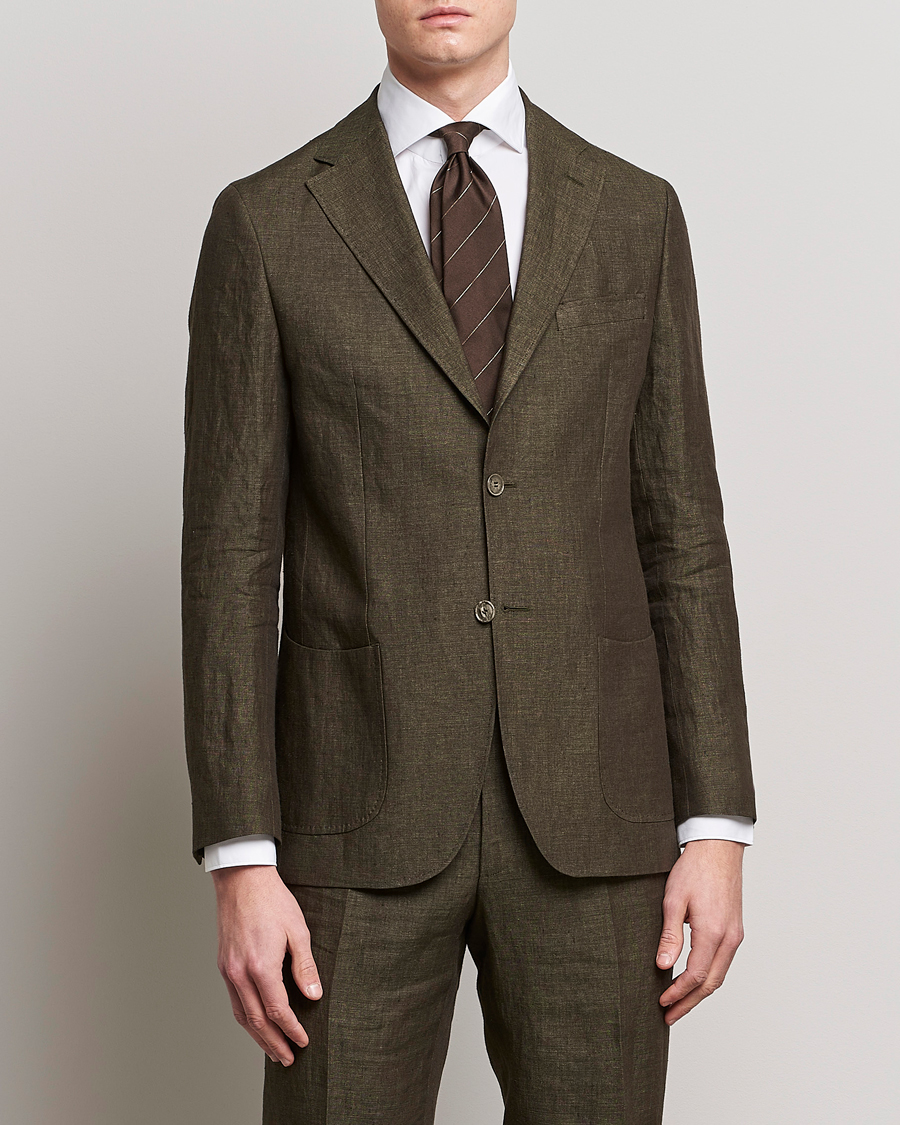 Men | Linen Blazers | Morris Heritage | Mike Patch Pocket Linen Suit Blazer Olive
