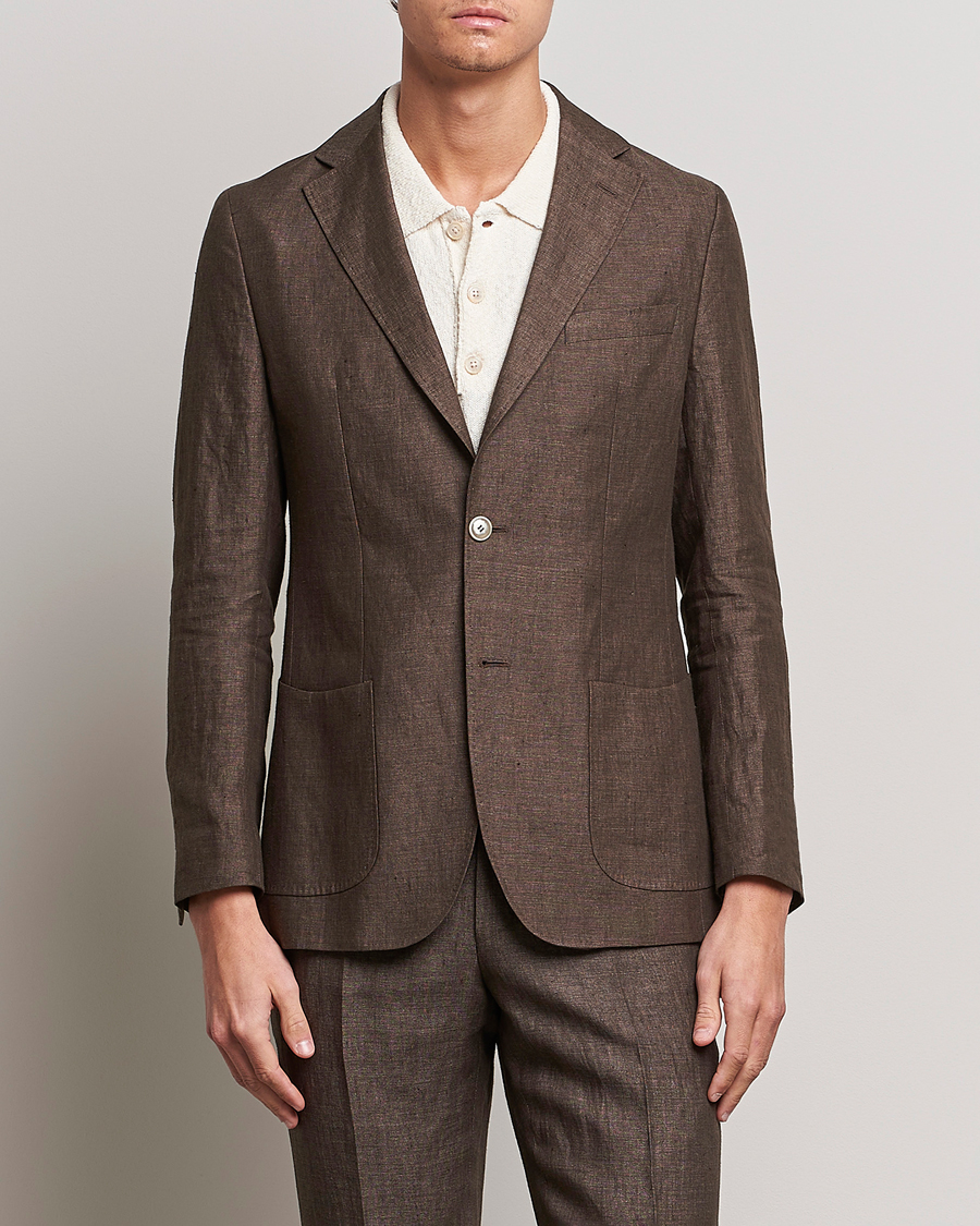Men | Linen Blazers | Morris Heritage | Mike Patch Pocket Linen Suit Blazer Brown