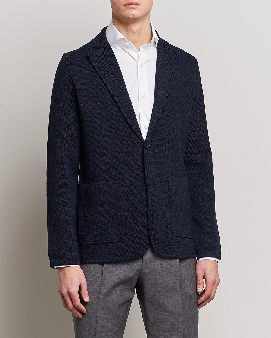 Men | Blazers | Morris Heritage | Knitted Wool Blazer Navy