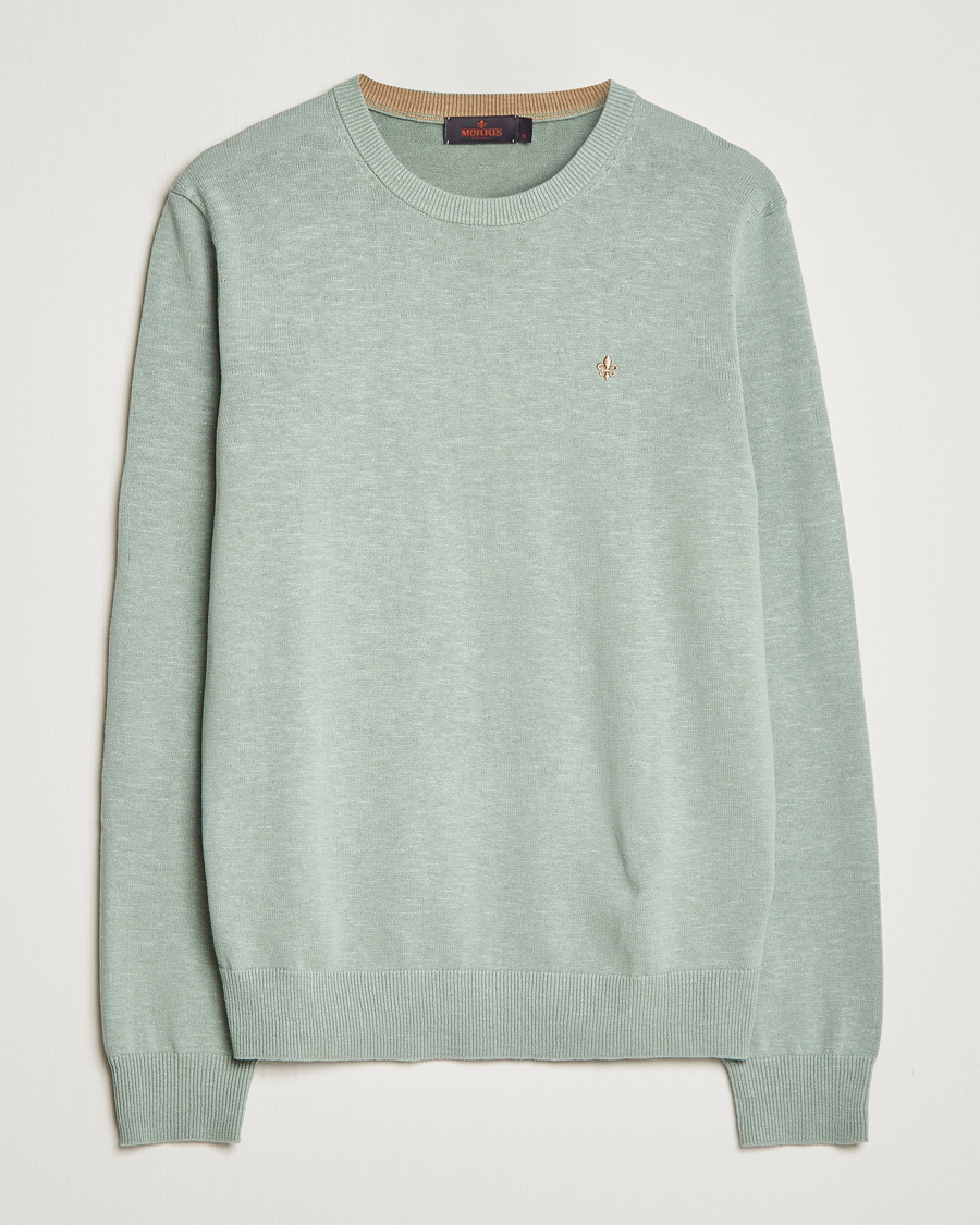 Men | Sweaters & Knitwear | Morris | Harold Cotton/Linen Summer Crew Neck Mint Green