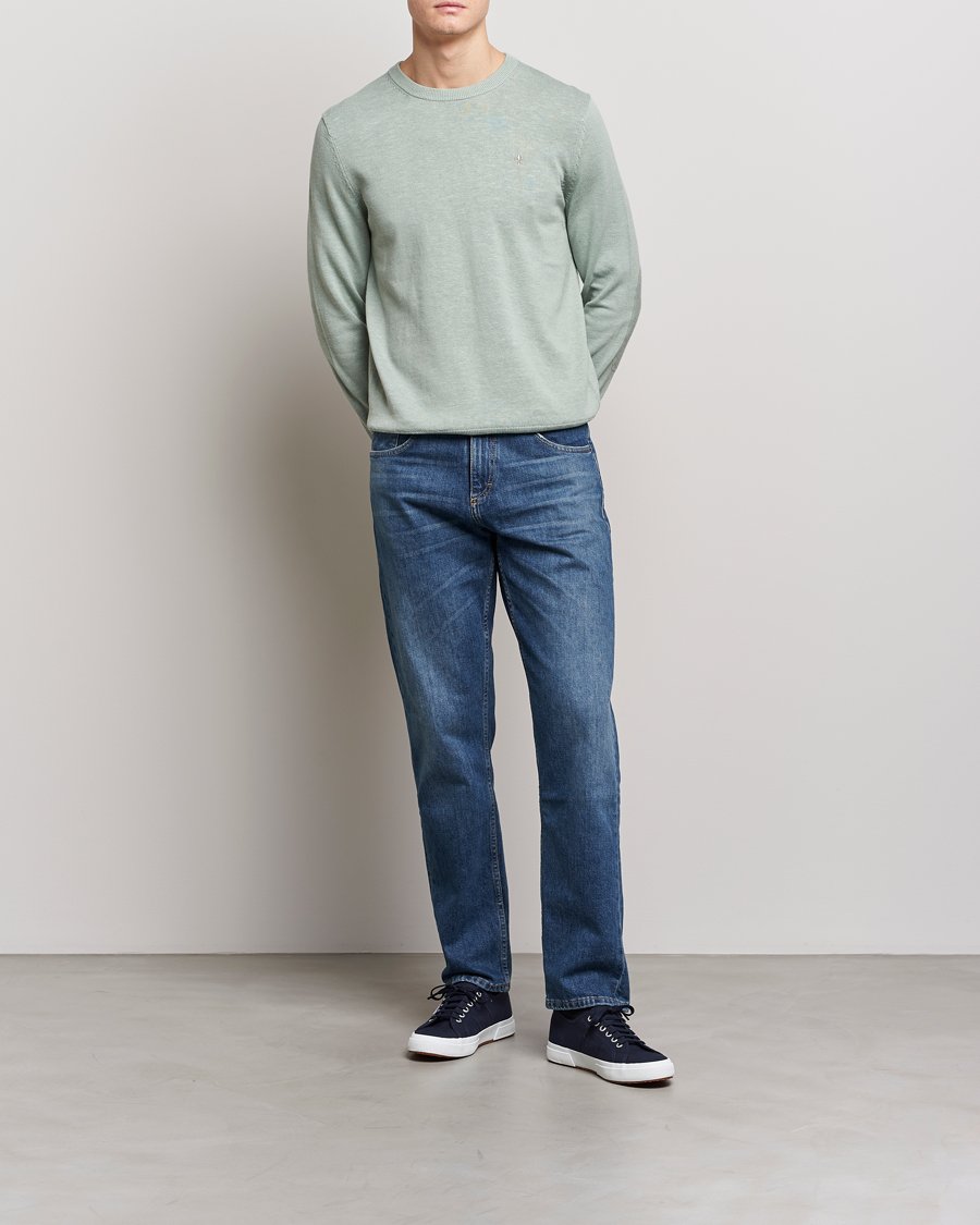 Men | Sweaters & Knitwear | Morris | Harold Cotton/Linen Summer Crew Neck Mint Green