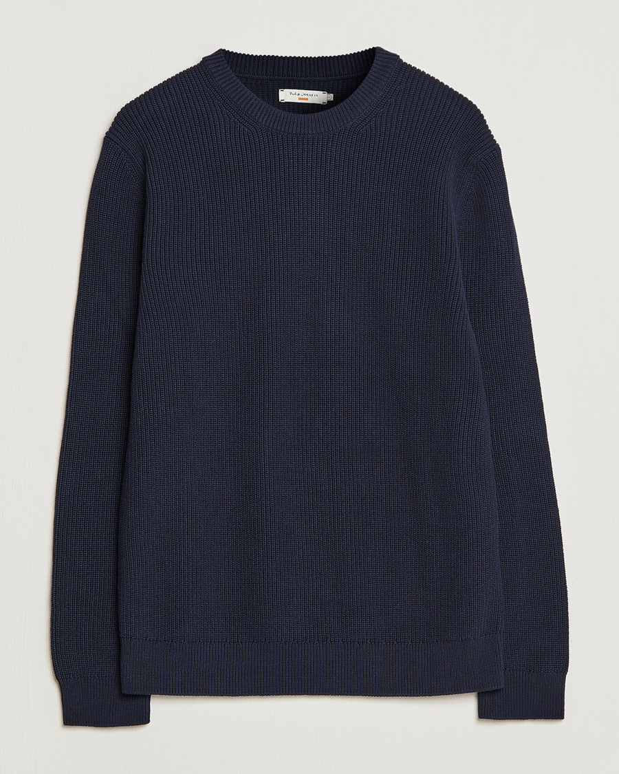 Men | Sweaters & Knitwear | Nudie Jeans | Augusti Rib Cotton Sweater Navy