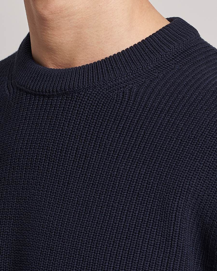 Men | Sweaters & Knitwear | Nudie Jeans | Augusti Rib Cotton Sweater Navy