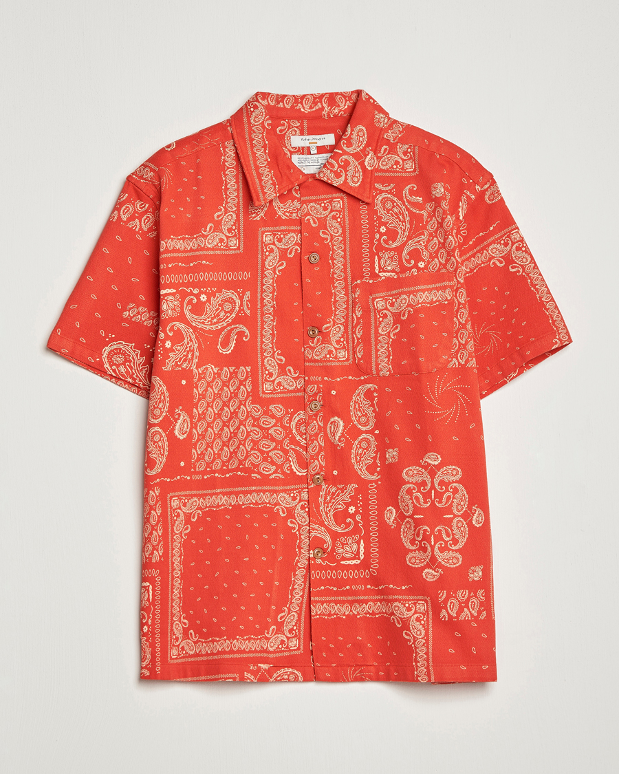 Men | Shirts | Nudie Jeans | Aron Printed Short Sleeve Shirt Red