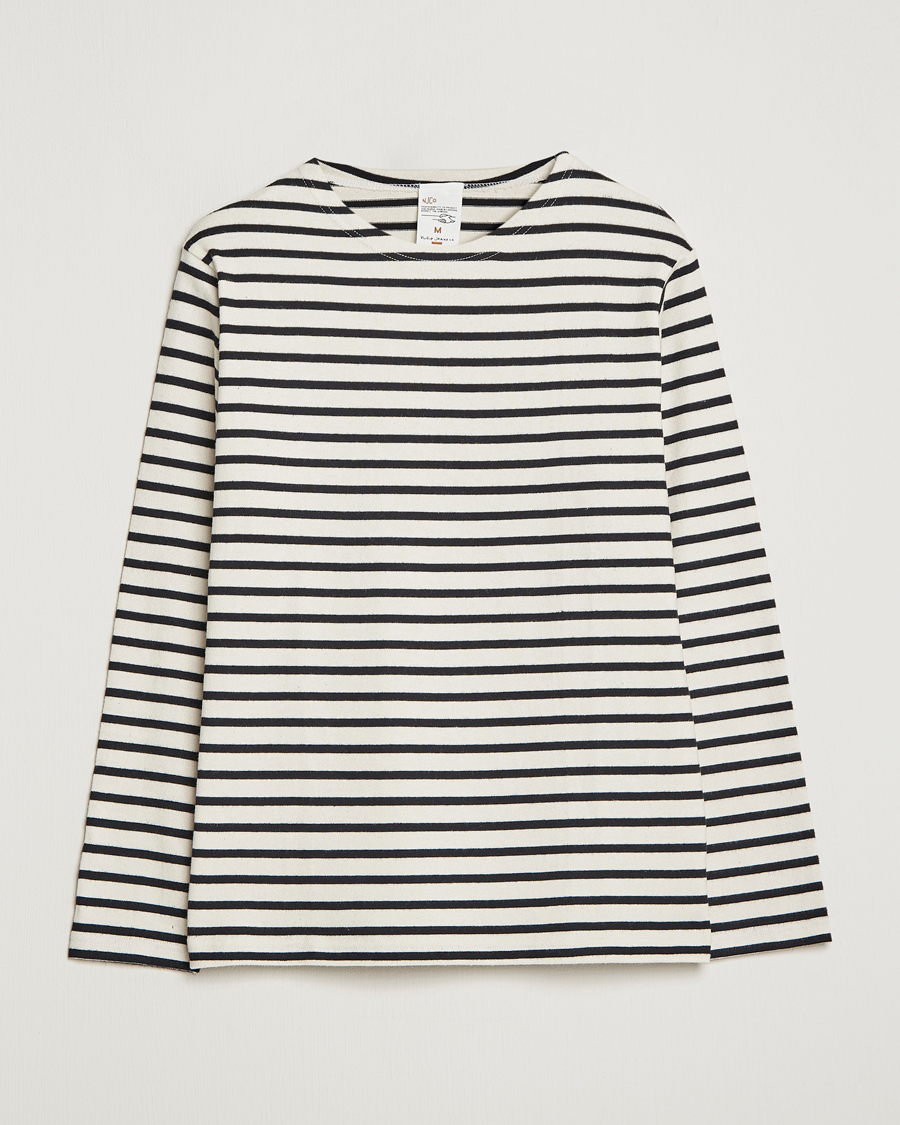 Men | T-Shirts | Nudie Jeans | Charles Sailor Striped Crew Neck Off White/Black