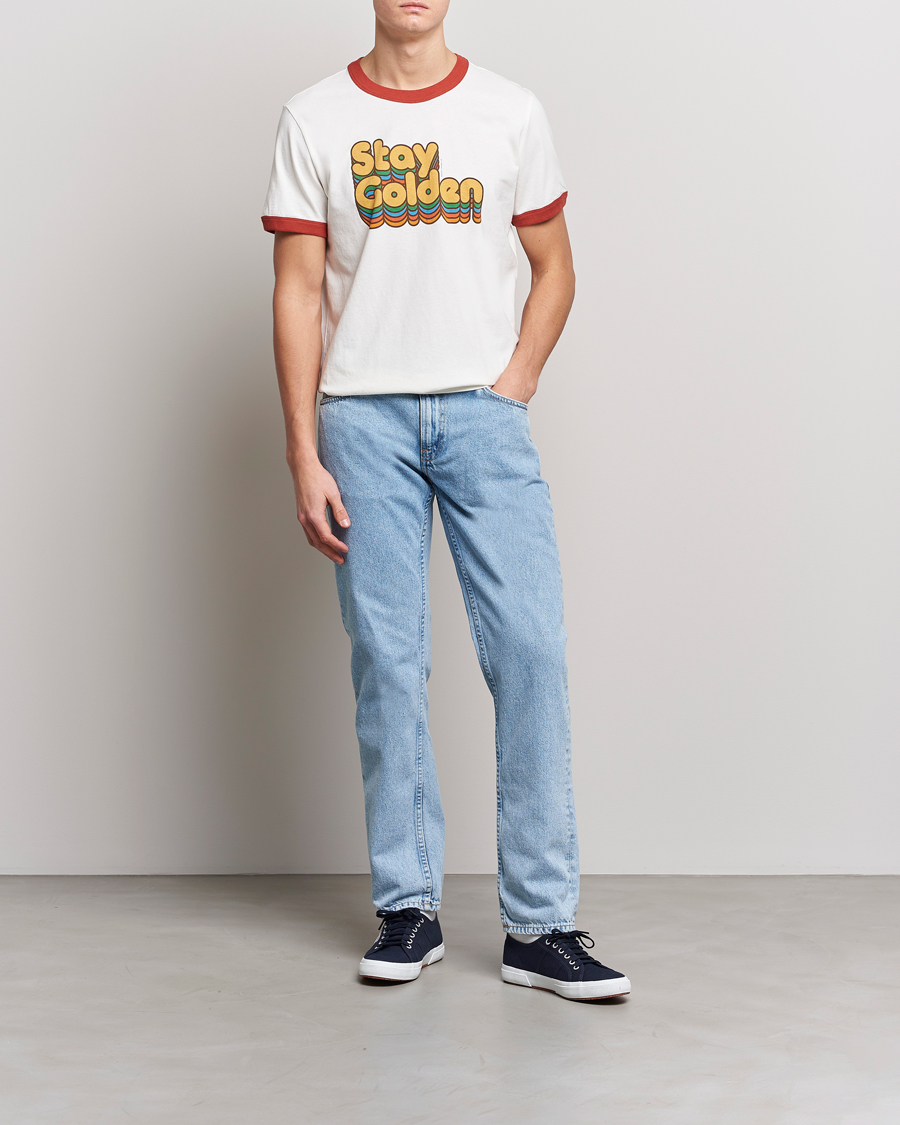 Men | T-Shirts | Nudie Jeans | Ricky Logo Crew Neck T-Shirt Chalk White