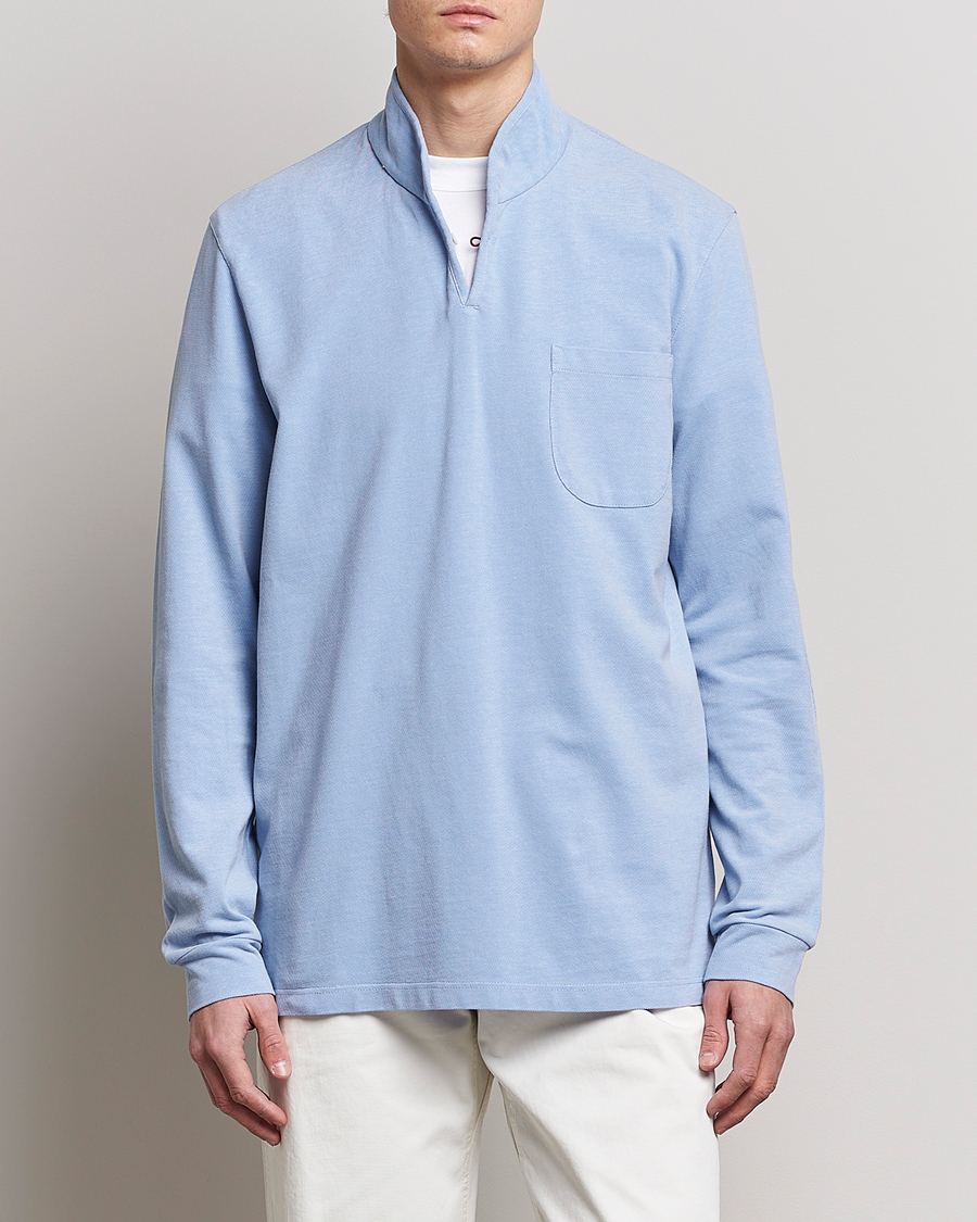 Men | Long Sleeve Polo Shirts | SEASE | Elen Piquet Polo Light Blue