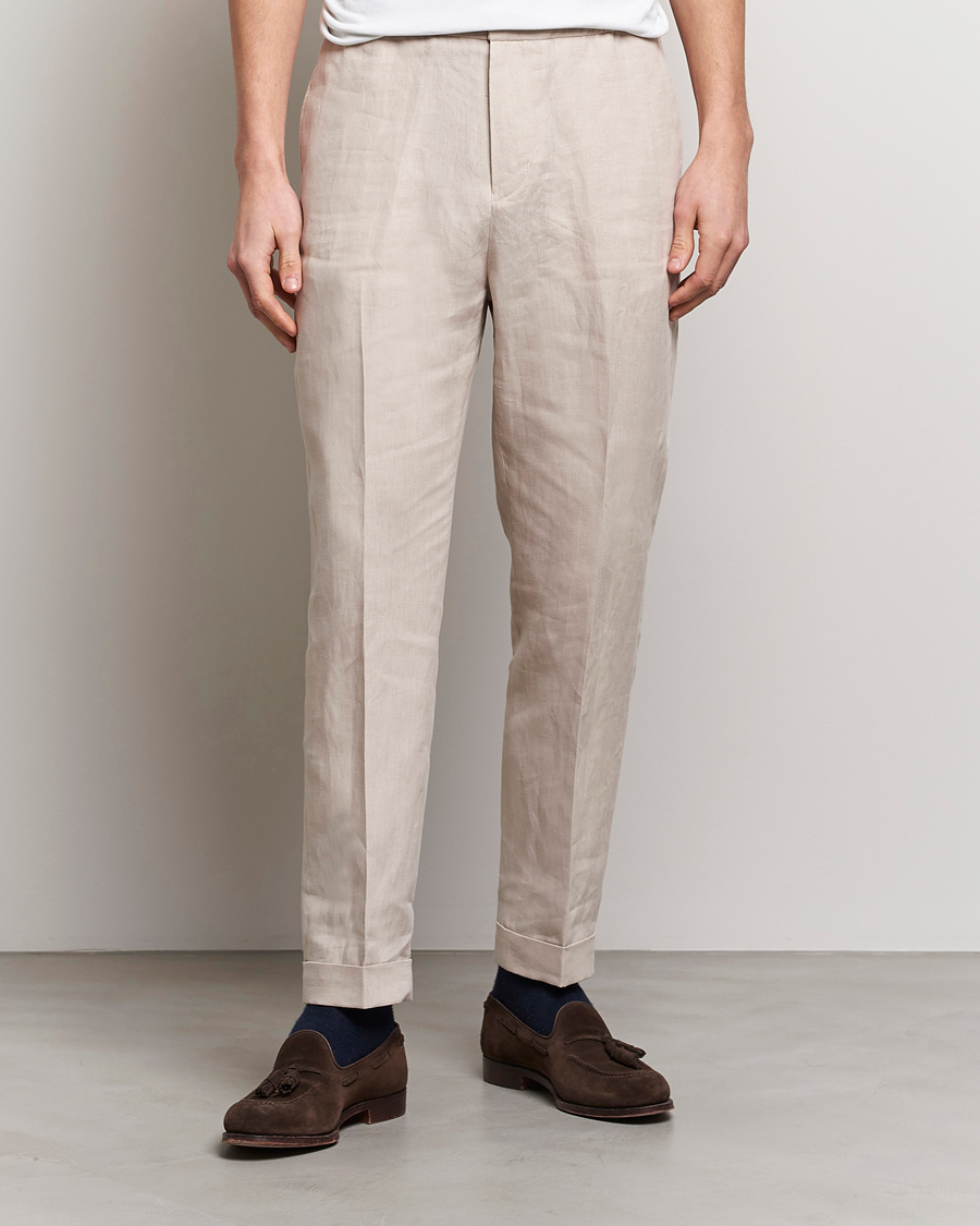Men | Linen Trousers | Tiger of Sweden | Taven Linen Trousers Cream Sand