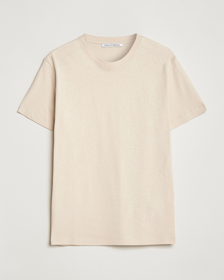 Men | T-Shirts | Tiger of Sweden | Dillan Linen Cotton T-Shirt Cream Sand