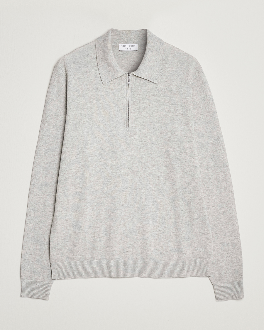 Men | Sweaters & Knitwear | Tiger of Sweden | Orbit Merino Wool Half Zip Light Grey Melange