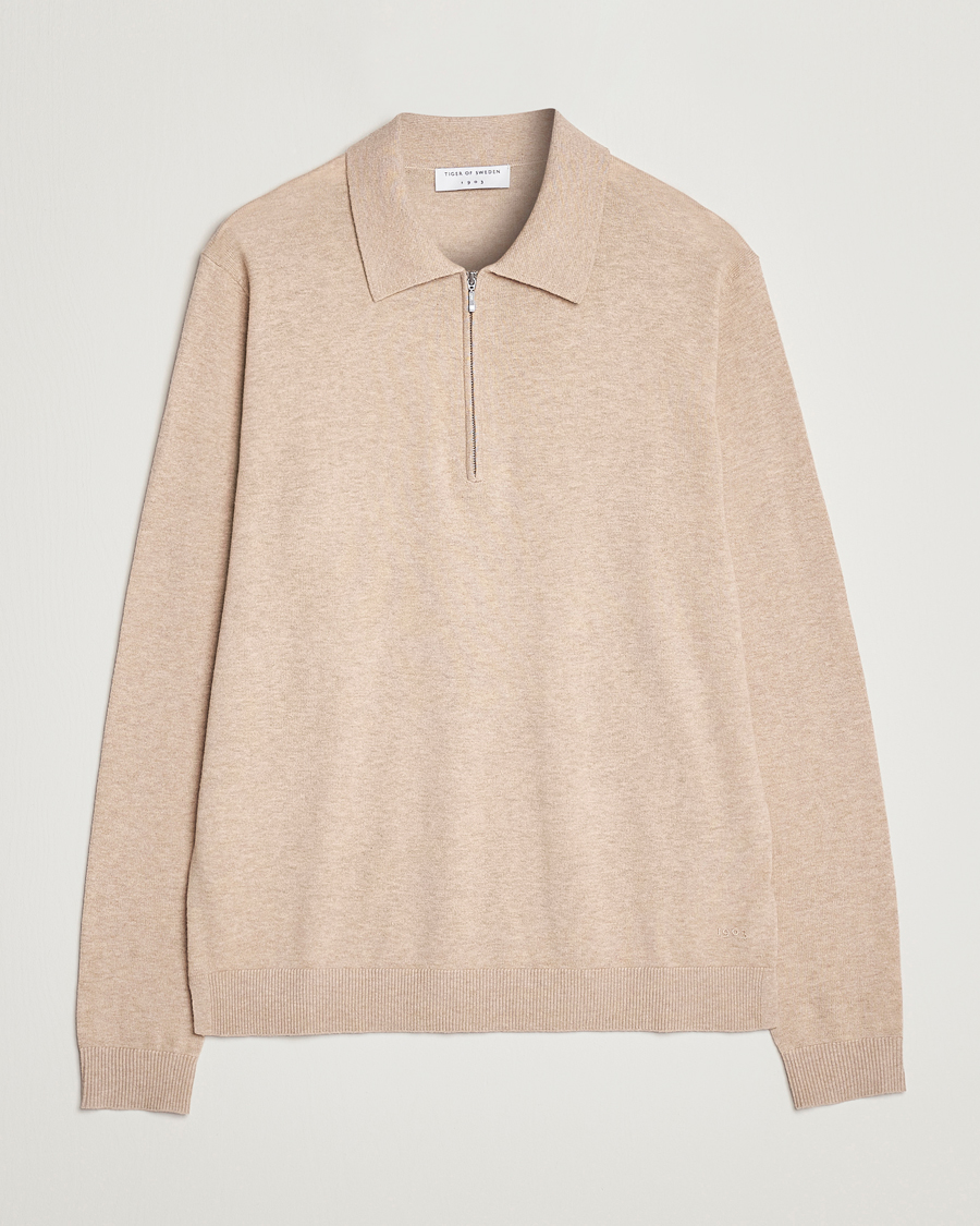 Men | Sweaters & Knitwear | Tiger of Sweden | Orbit Merino Wool Half Zip Beige Melange