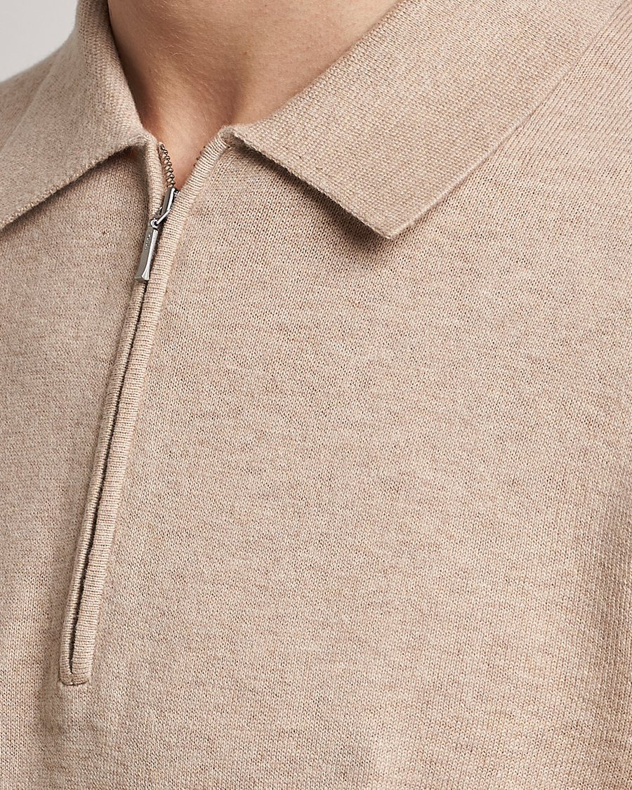 Men | Sweaters & Knitwear | Tiger of Sweden | Orbit Merino Wool Half Zip Beige Melange