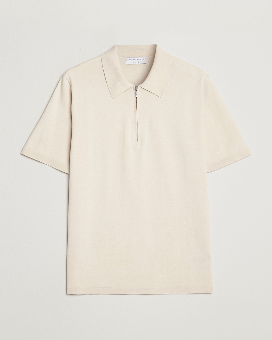Men | Polo Shirts | Tiger of Sweden | Orbit Cotton Half Zip Light Ivory