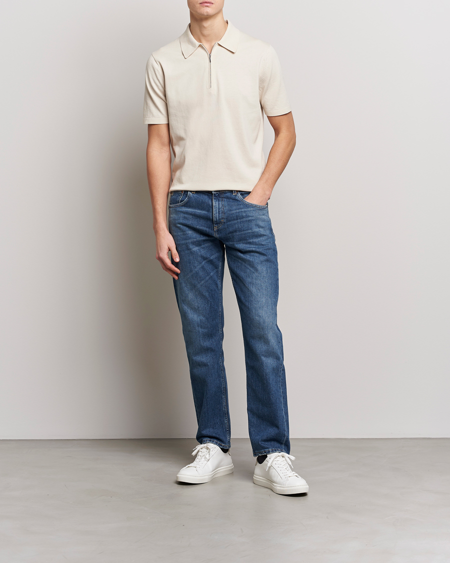 Men | Polo Shirts | Tiger of Sweden | Orbit Cotton Half Zip Light Ivory