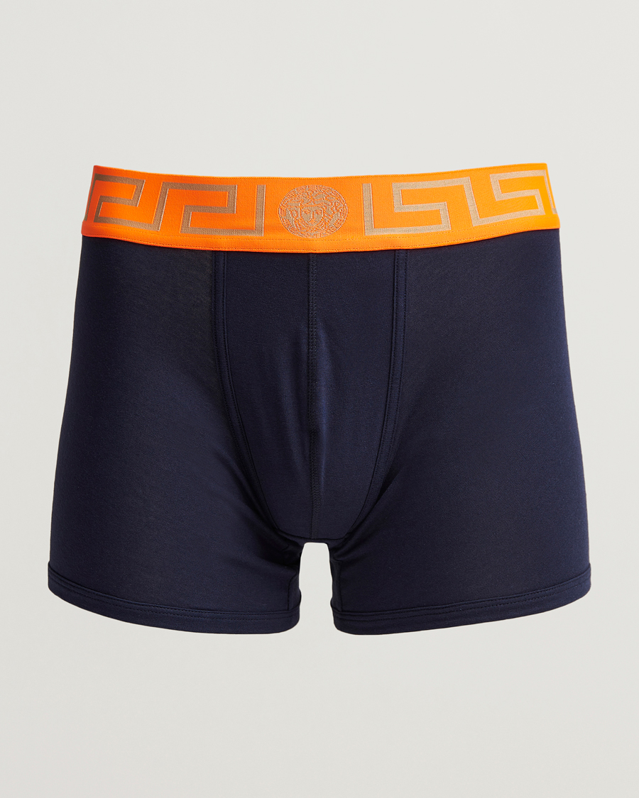 Men | Underwear & Socks | Versace | Greca Boxer Briefs Navy/Orange