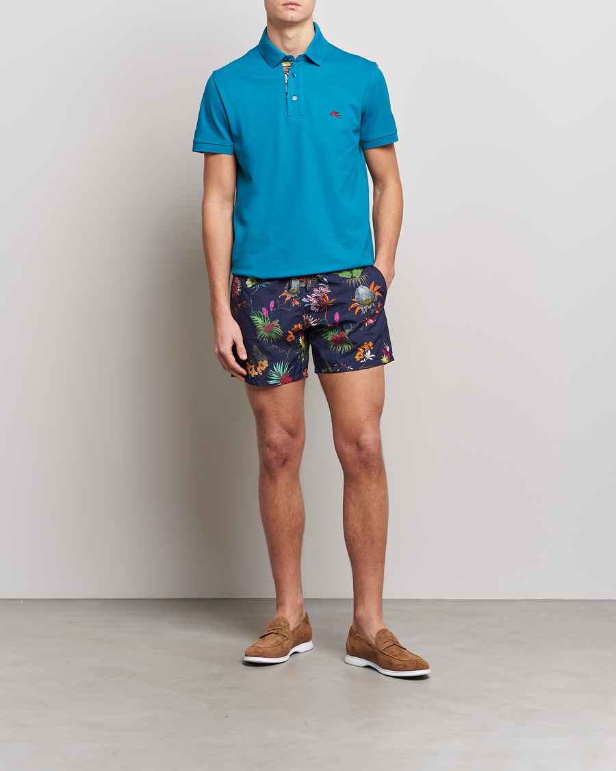 Men | Polo Shirts | Etro | Short Sleeve Contrast Paisley Polo Azzurro