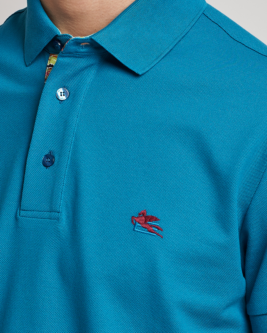 Men | Polo Shirts | Etro | Short Sleeve Contrast Paisley Polo Azzurro