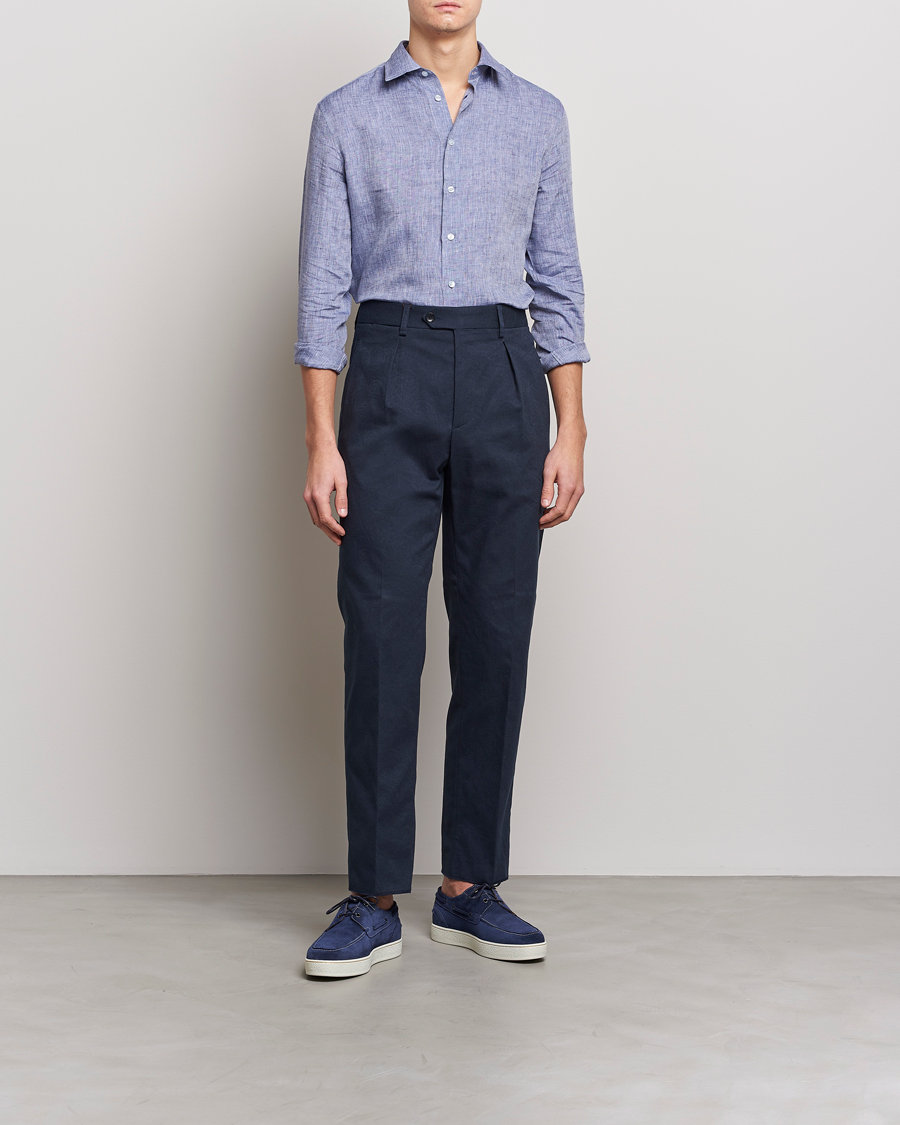 Men | Shirts | Etro | Linen Sport Shirt Dark Blue