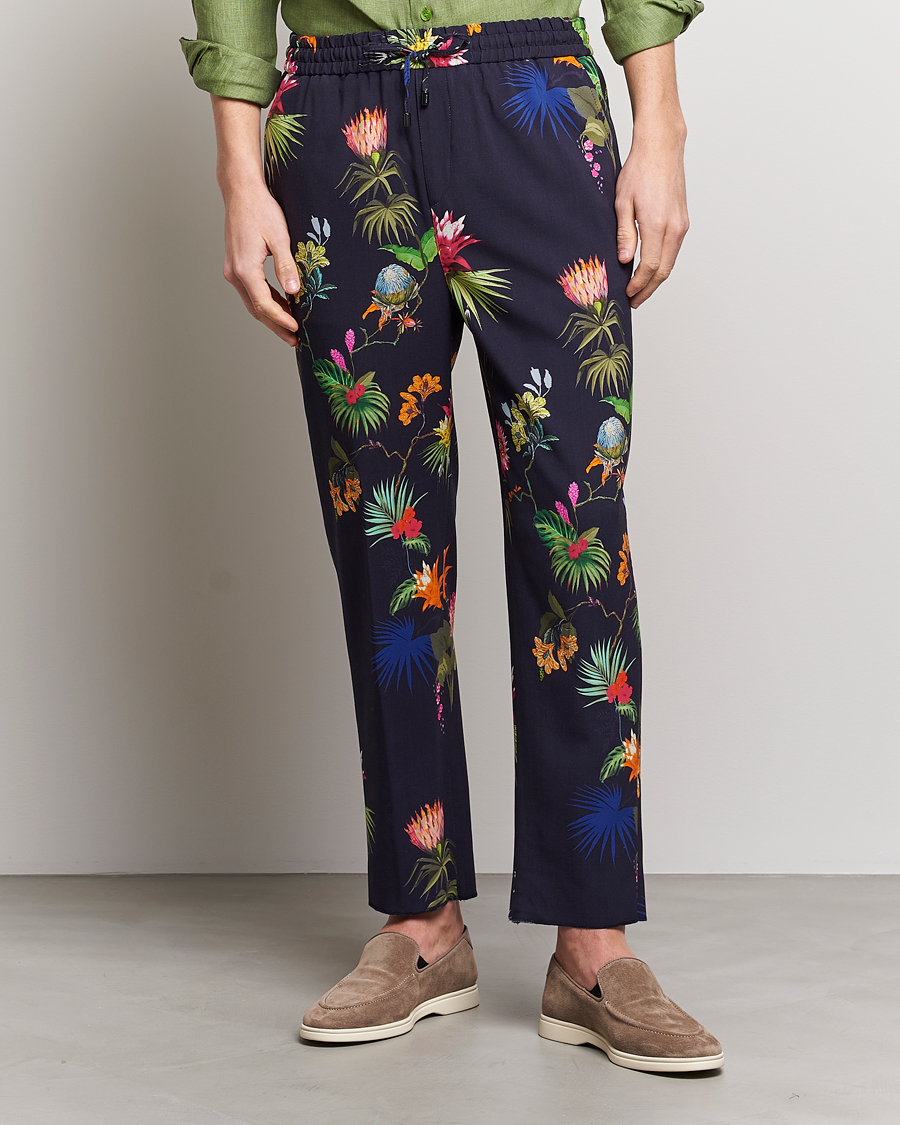 Men | Drawstring Trousers | Etro | Printed Casual Trousers Navy
