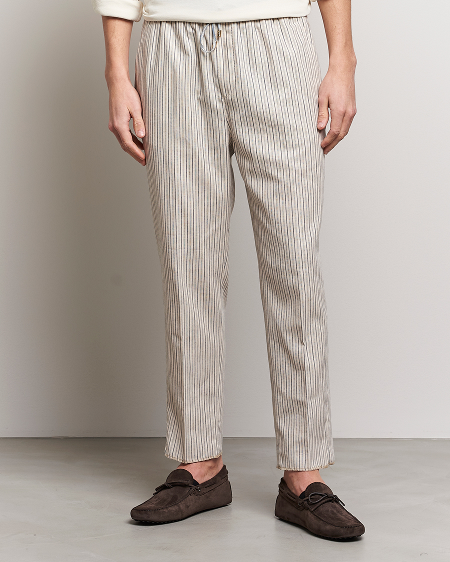 Men | Drawstring Trousers | Etro | Hickory Stripe Casual Trousers Off White