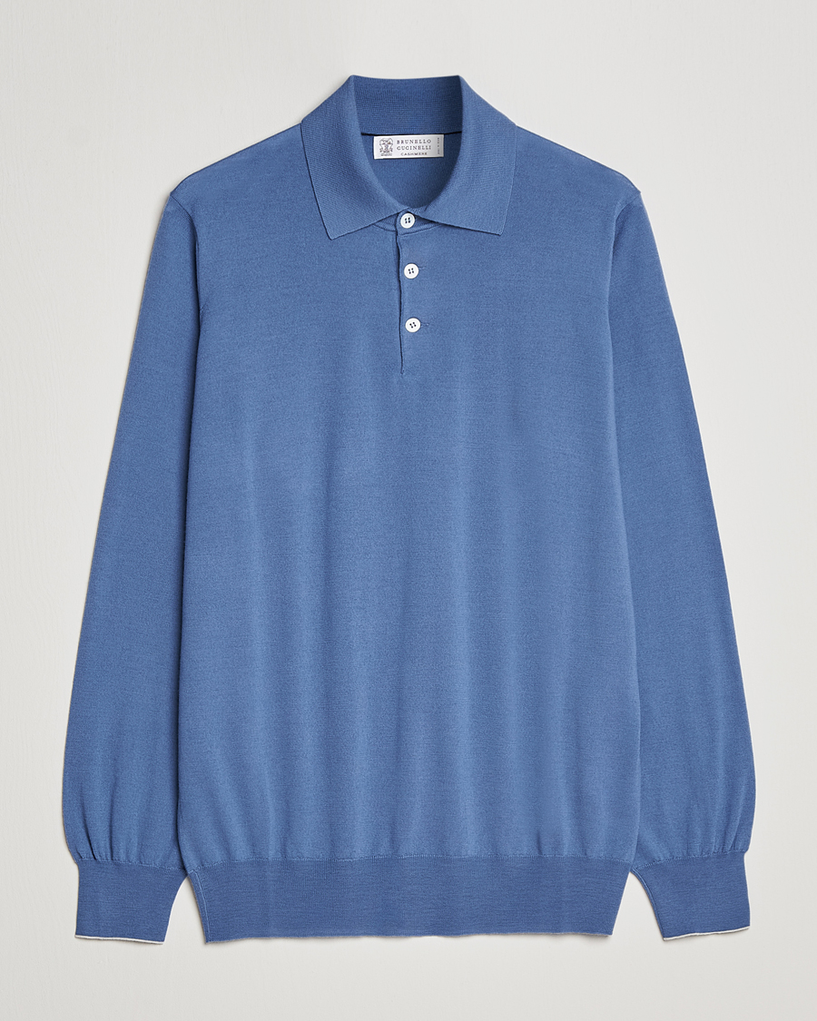 Men | Sweaters & Knitwear | Brunello Cucinelli | Cashmere/Wool Knitted Polo Oxford Blue