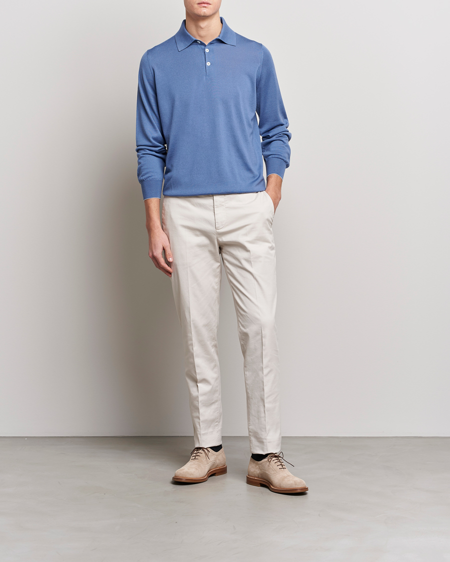 Men | Sweaters & Knitwear | Brunello Cucinelli | Cashmere/Wool Knitted Polo Oxford Blue
