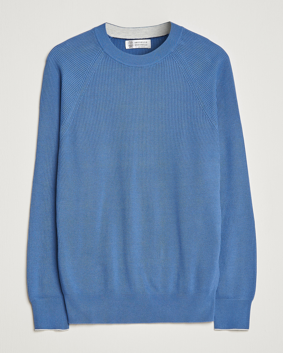 Men | Sweaters & Knitwear | Brunello Cucinelli | Rib Stitch Crew Neck Sweater Oxford Blue