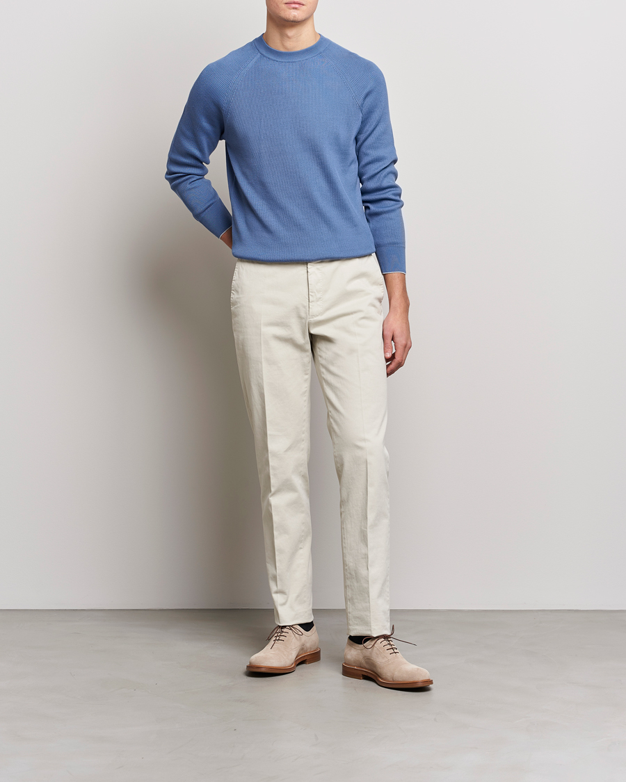 Men | Sweaters & Knitwear | Brunello Cucinelli | Rib Stitch Crew Neck Sweater Oxford Blue
