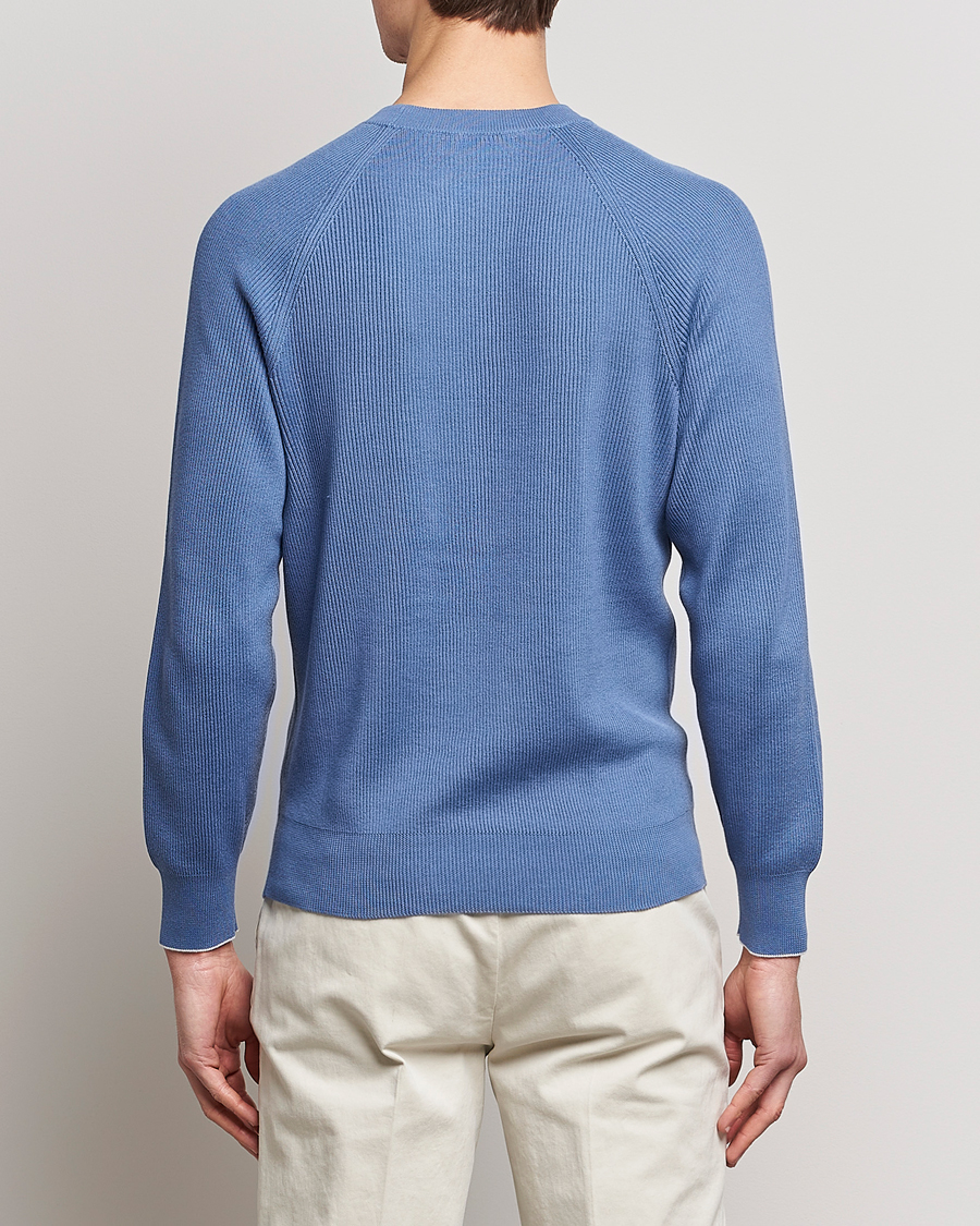 Men | Sweaters & Knitwear | Brunello Cucinelli | Rib Stitch Crew Neck Sweater Oxford Blue