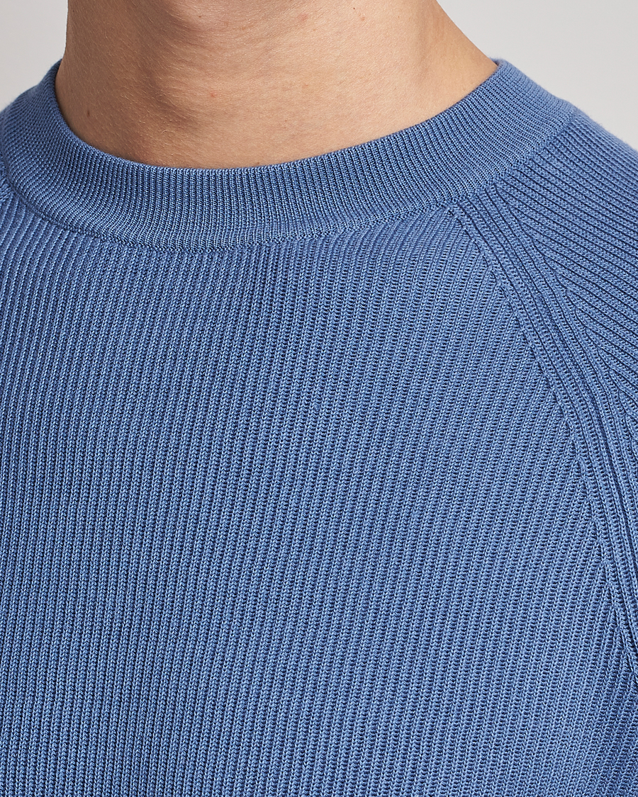 Men | Sweaters & Knitwear | Brunello Cucinelli | Rib Stitch Crew Neck Sweater Oxford Blue
