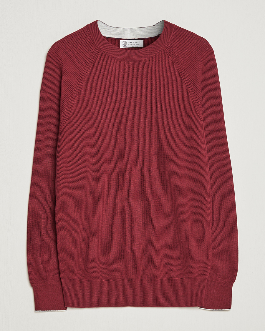 Men | Sweaters & Knitwear | Brunello Cucinelli | Rib Stitch Crew Neck Sweater Burgundy