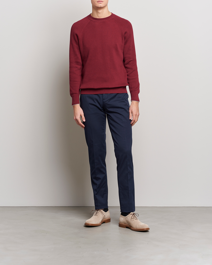 Men | Sweaters & Knitwear | Brunello Cucinelli | Rib Stitch Crew Neck Sweater Burgundy