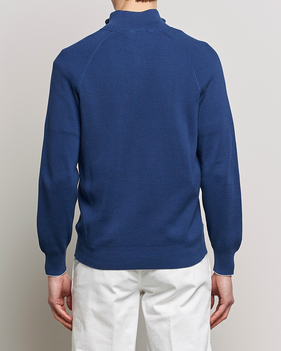 Men | Sweaters & Knitwear | Brunello Cucinelli | Rib Stitch Half Zip Ocean Blue