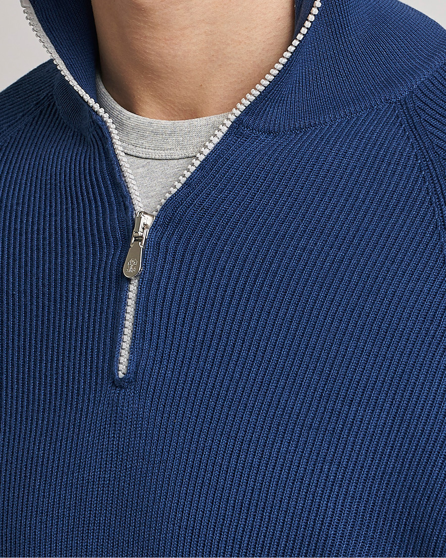 Men | Sweaters & Knitwear | Brunello Cucinelli | Rib Stitch Half Zip Ocean Blue