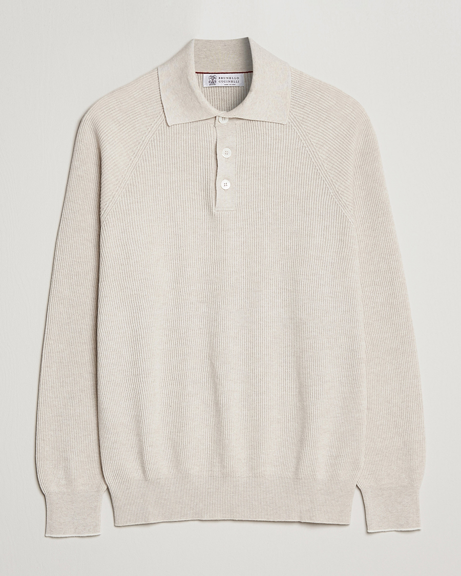 Men | Sweaters & Knitwear | Brunello Cucinelli | Rib Stitch Knitted Polo Light Beige