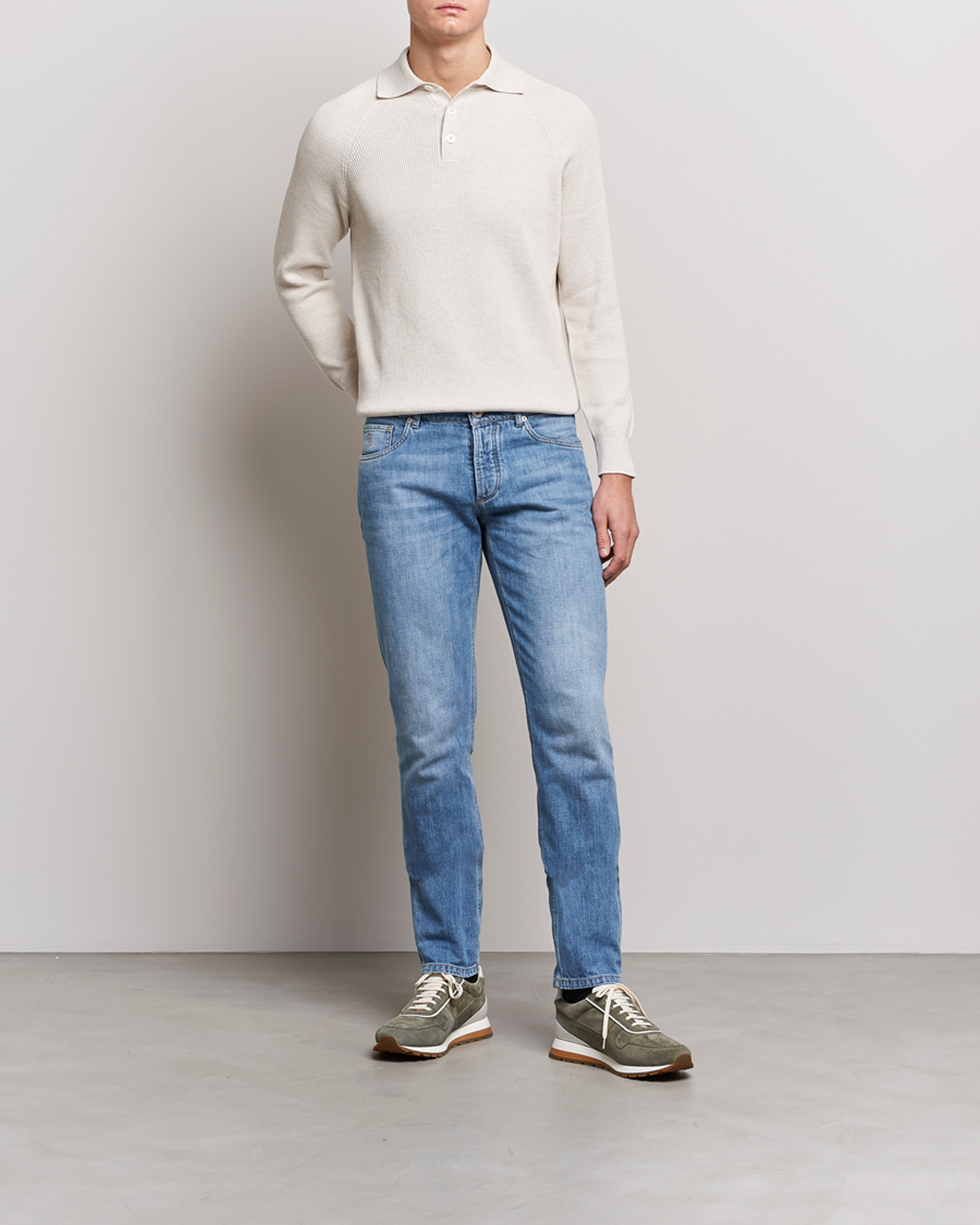 Men | Sweaters & Knitwear | Brunello Cucinelli | Rib Stitch Knitted Polo Light Beige