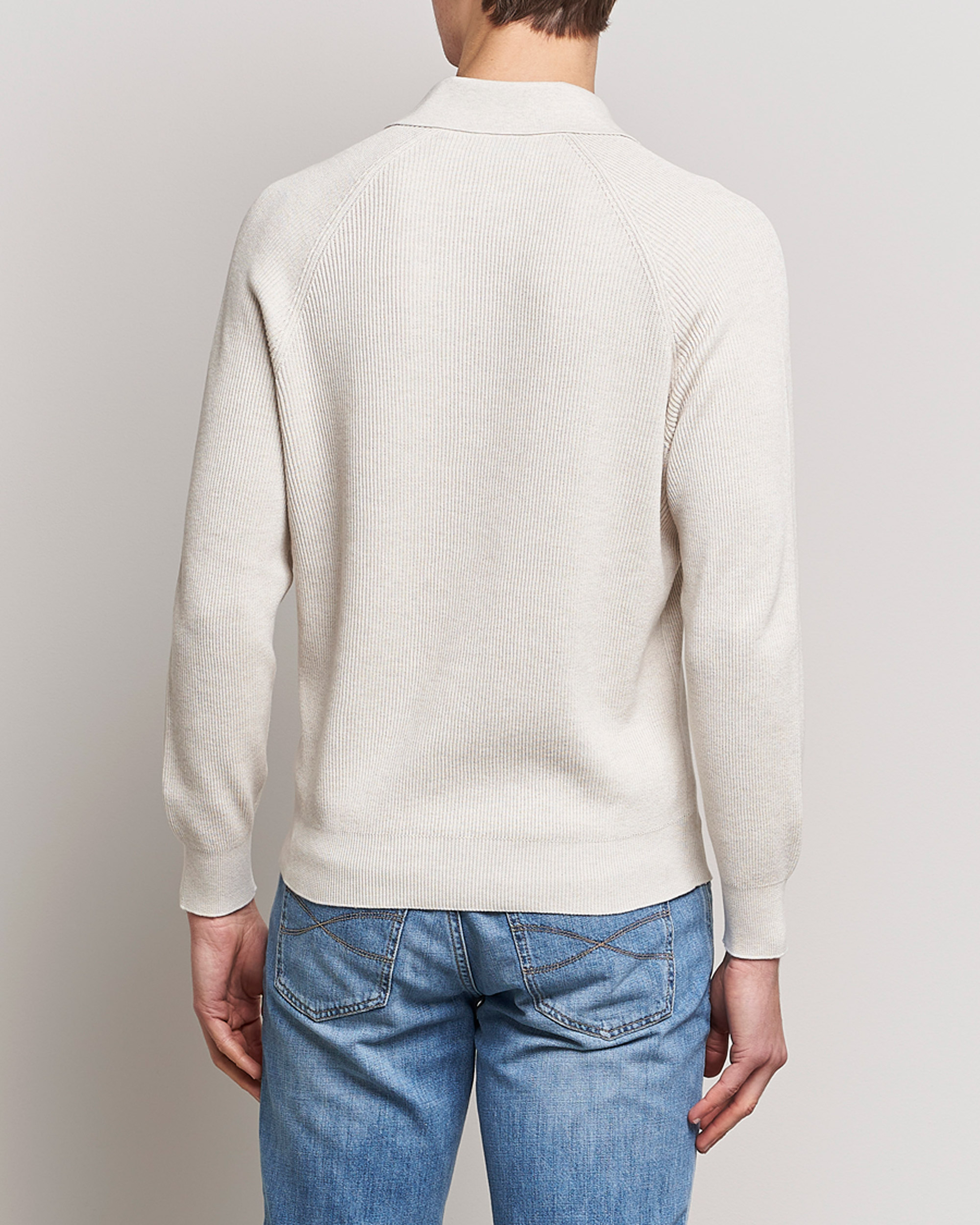 Men | Sweaters & Knitwear | Brunello Cucinelli | Rib Stitch Knitted Polo Light Beige