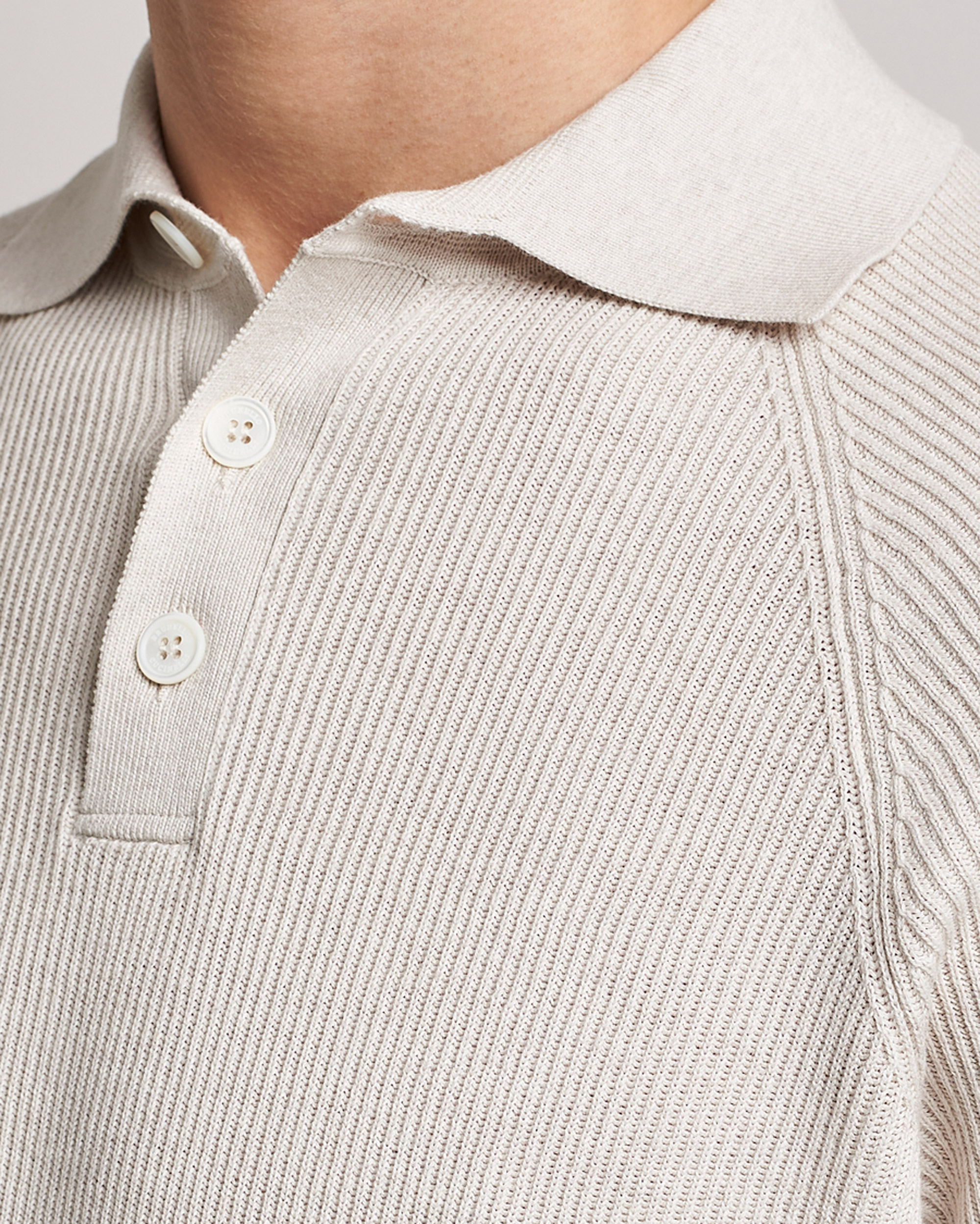 Men | Sweaters & Knitwear | Brunello Cucinelli | Rib Stitch Knitted Polo Light Beige